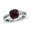 Thumbnail Image 1 of 8mm Cushion-Cut Garnet and Diamond Accent Ring in Sterling Silver - Size 7