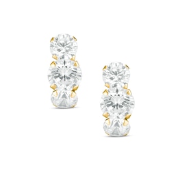 Cubic Zirconia Three Stone Earrings in 10K Gold