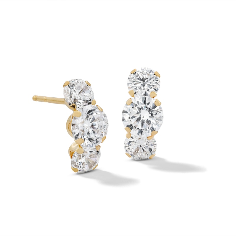 Cubic Zirconia Three Stone Earrings in 10K Gold