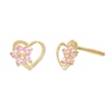 Child's Pink Cubic Zirconia Flower Heart Stud Earrings in 10K Gold