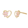 Thumbnail Image 1 of Child's Pink Cubic Zirconia Flower Heart Stud Earrings in 10K Gold