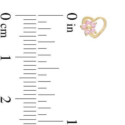 Child's Pink Cubic Zirconia Flower Heart Stud Earrings in 10K Gold