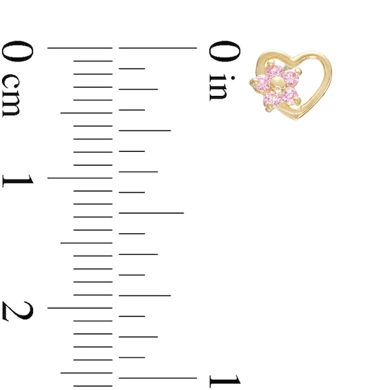 Child's Pink Cubic Zirconia Flower Heart Stud Earrings in 10K Gold