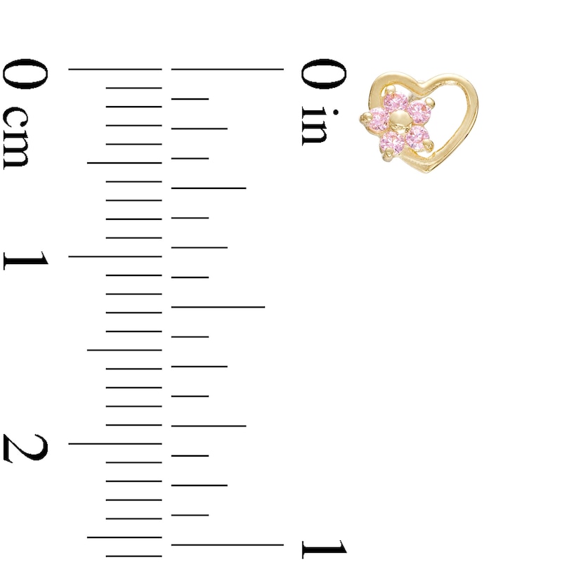 Child's Pink Cubic Zirconia Flower Heart Stud Earrings in 10K Gold