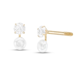 Child's Cubic Zirconia and Freshwater Cultured Pearl Stud Earrings in 10K Gold