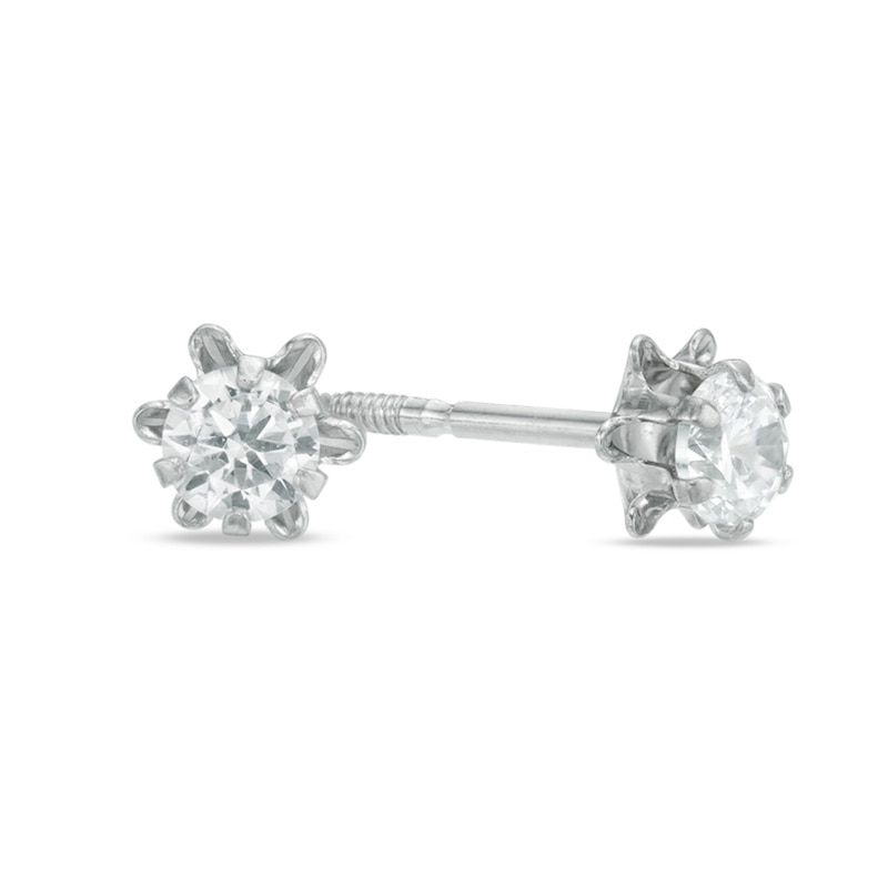 Child's 3mm Cubic Zirconia Buttercup Stud Earrings in 10K White Gold