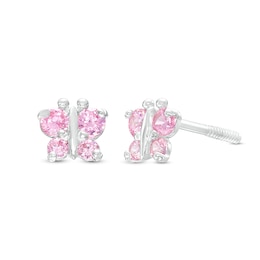 Child's Pink Cubic Zirconia Butterfly Stud Earrings in 10K White Gold