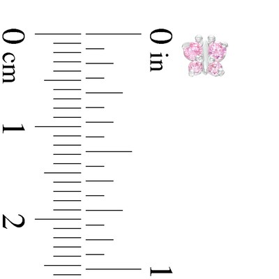 Child's Pink Cubic Zirconia Butterfly Stud Earrings in 10K White Gold