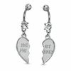 014 Gauge Cubic Zirconia Breakable "Friend" Heart Belly Button Ring Set in Stainless Steel