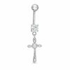 Thumbnail Image 1 of 014 Gauge Cubic Zirconia Cross Dangle Belly Button Ring in Stainless Steel