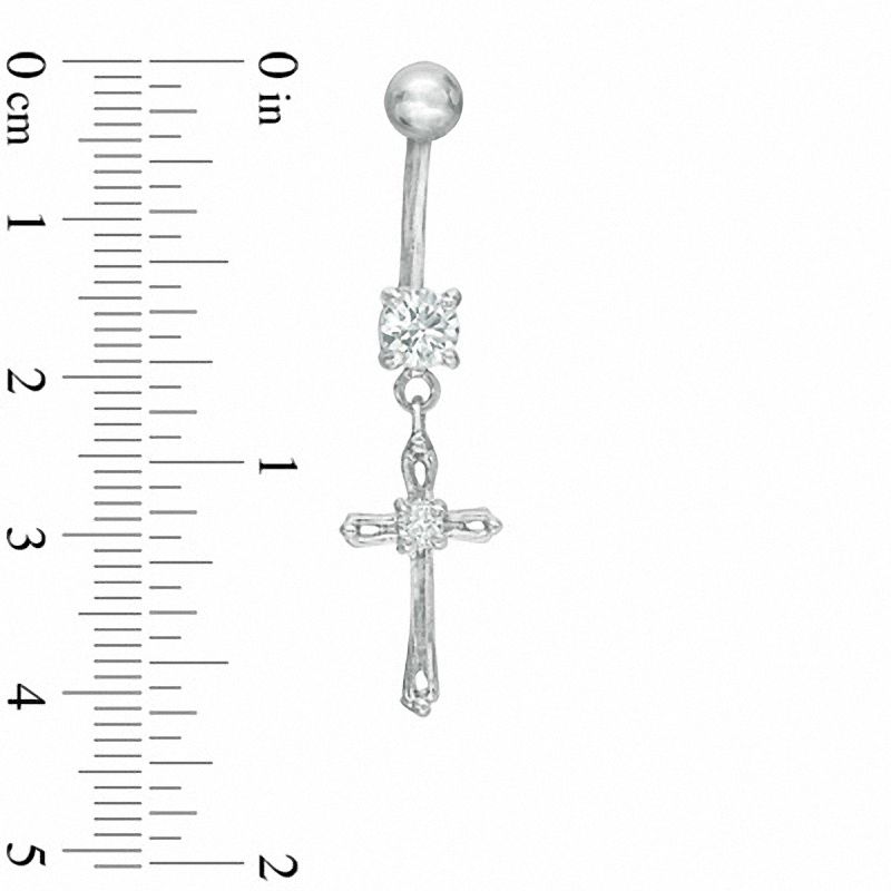 Main Image 2 of 014 Gauge Cubic Zirconia Cross Dangle Belly Button Ring in Stainless Steel