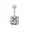014 Gauge Belly Button Ring with Black and White Crystal Dice in Stainless Steel