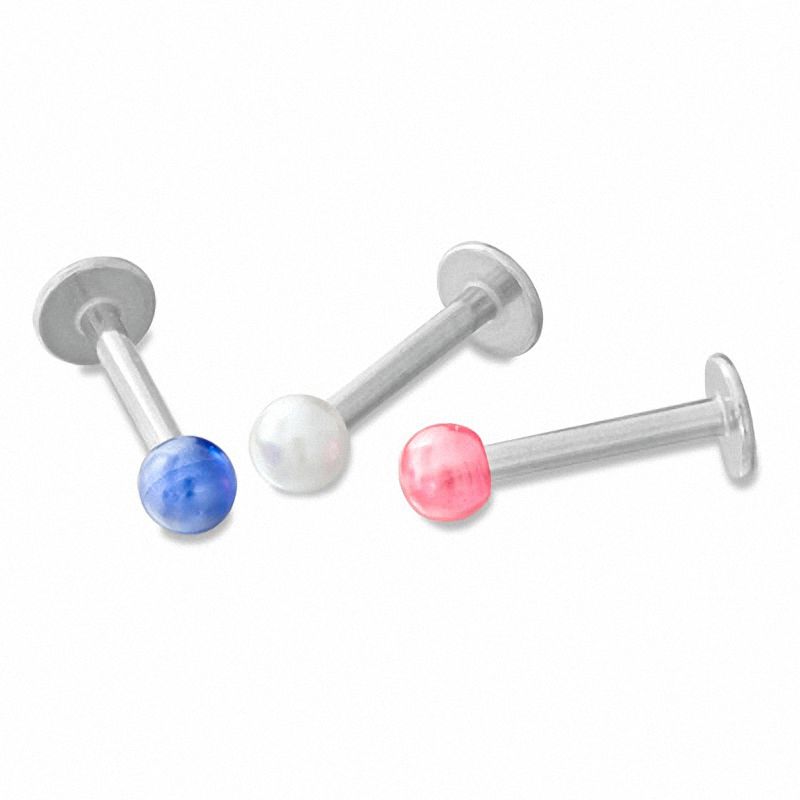 Main Image 1 of 016 Gauge Multi-Color Faux Pearl Labret Set in Stainless Steel