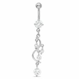 014 Gauge Dangling Journey Belly Button Ring with Cubic Zirconia in Solid Stainless Steel