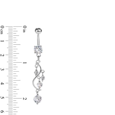 Solid Stainless Steel CZ Dangling Belly Button Ring - 14G 3/8"
