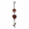 Thumbnail Image 1 of 014 Gauge Rose Dangle Belly Button Ring with Red Crystals in Stainless Steel - 3/8"