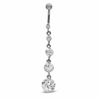 014 Gauge Graduating Dangle Belly Button Ring with Cubic Zirconia in Stainless Steel