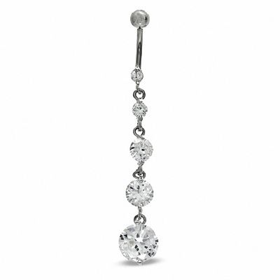 014 Gauge Graduating Dangle Belly Button Ring with Cubic Zirconia in Stainless Steel
