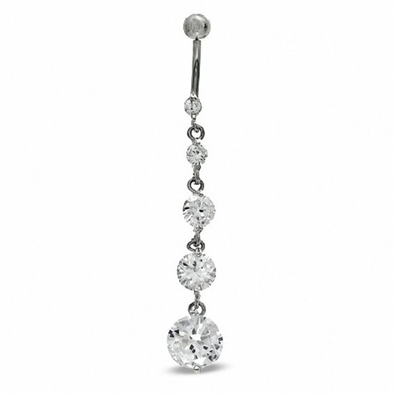 014 Gauge Graduating Dangle Belly Button Ring with Cubic Zirconia in Stainless Steel