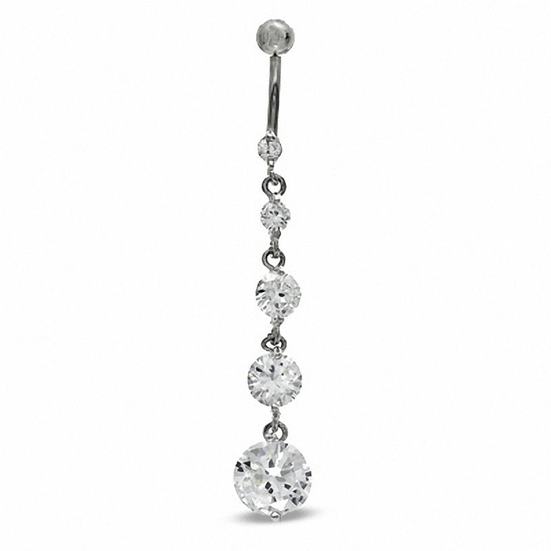 Main Image 1 of 014 Gauge Graduating Dangle Belly Button Ring with Cubic Zirconia in Stainless Steel