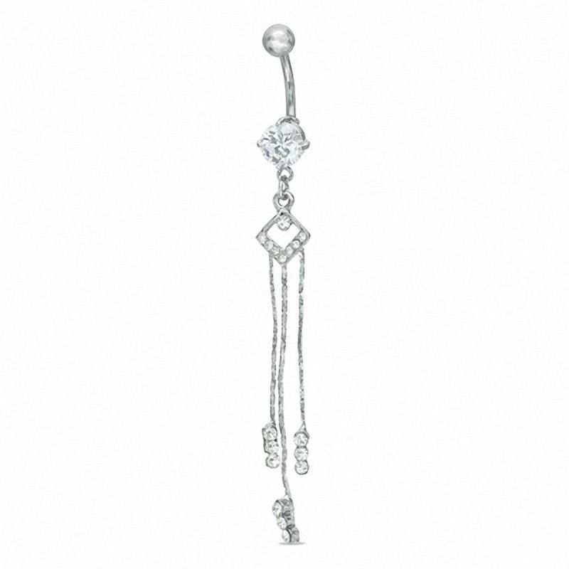 Main Image 1 of 014 Gauge Dangle Belly Button Ring with Cubic Zirconia and Crystals in Stainless Steel