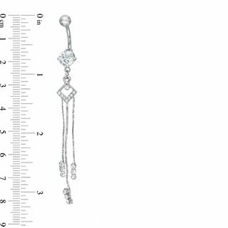 014 Gauge Dangle Belly Button Ring with Cubic Zirconia and Crystals in Stainless Steel