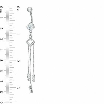 014 Gauge Dangle Belly Button Ring with Cubic Zirconia and Crystals in Stainless Steel