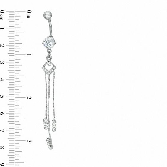 014 Gauge Dangle Belly Button Ring with Cubic Zirconia and Crystals in Stainless Steel