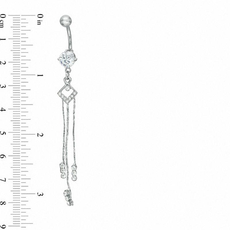 Main Image 2 of 014 Gauge Dangle Belly Button Ring with Cubic Zirconia and Crystals in Stainless Steel