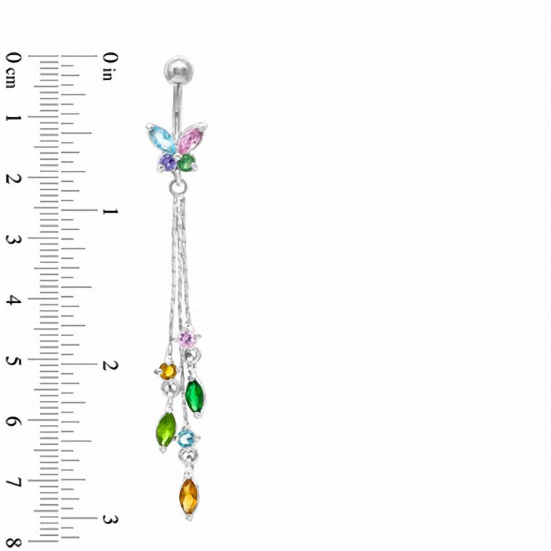 Main Image 2 of 014 Gauge Butterfly Belly Button Ring with Multi-Colored Cubic Zirconia in Stainless Steel