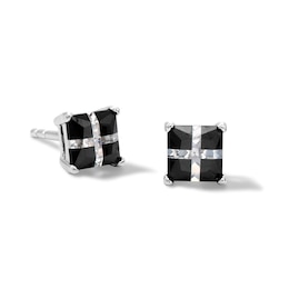 5mm Black and White Cubic Zirconia &quot;X&quot; Square Stud Earrings in Sterling Silver