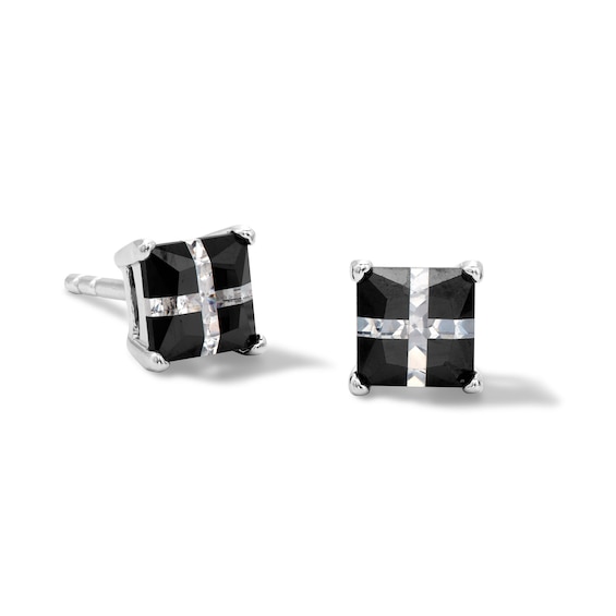 5mm Black and White Cubic Zirconia "X" Square Stud Earrings in Sterling Silver