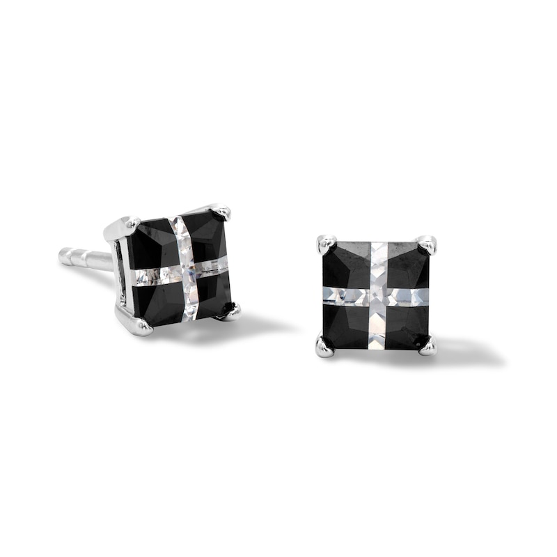 Main Image 1 of 5mm Black and White Cubic Zirconia "X" Square Stud Earrings in Sterling Silver