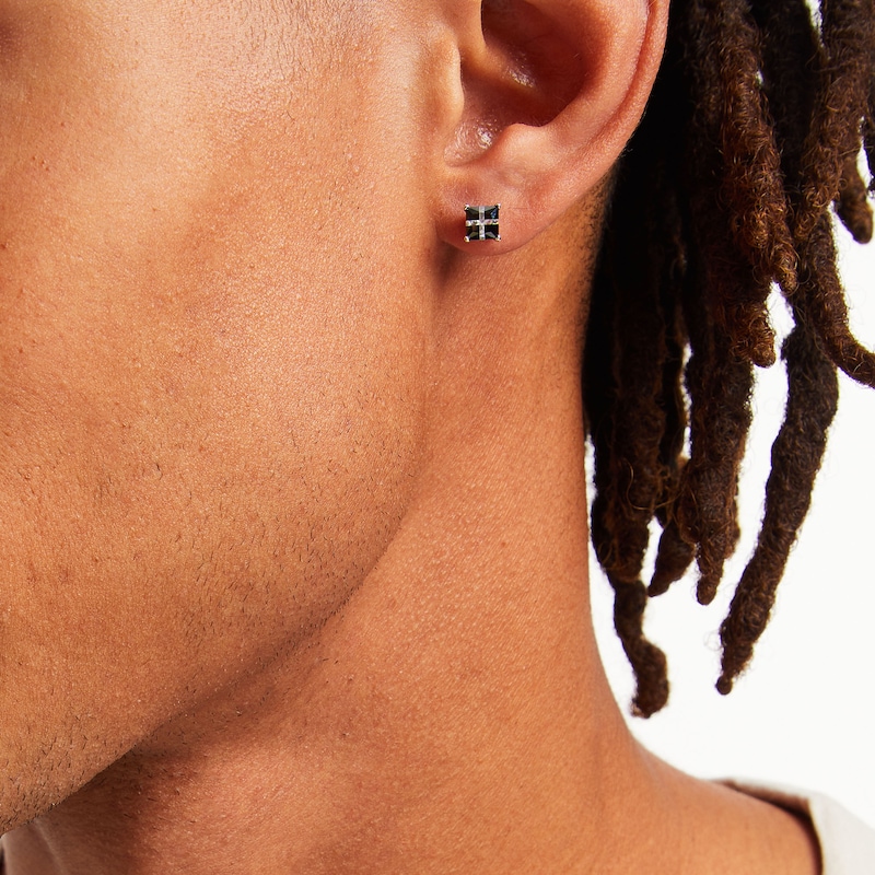 Main Image 2 of 5mm Black and White Cubic Zirconia "X" Square Stud Earrings in Sterling Silver