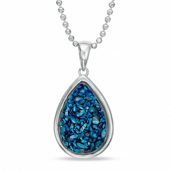 Pear-Shaped Steely Blue Drusy Agate Pendant in Sterling Silver