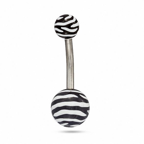 014 Gauge Curved Zebra Stripes Belly Button Ring in Stainless Steel