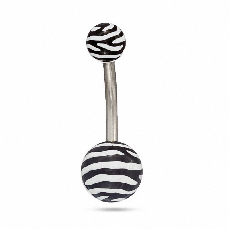 Main Image 1 of 014 Gauge Curved Zebra Stripes Belly Button Ring in Stainless Steel