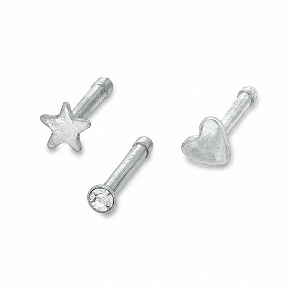 020 Gauge Nose Stud Set with Crystal in Stainless Steel
