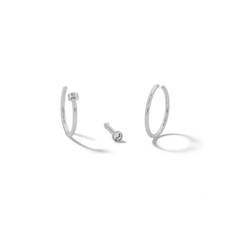 Main Image 1 of Stainless Steel Crystal Nose Stud and Hoop Set - 20G