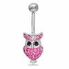 Thumbnail Image 1 of 014 Gauge Owl Belly Button Ring with Pink Crystals in Stainless Steel