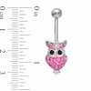 Thumbnail Image 2 of 014 Gauge Owl Belly Button Ring with Pink Crystals in Stainless Steel