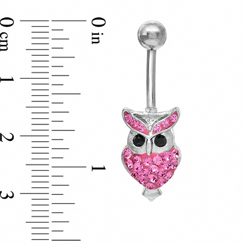 Main Image 2 of 014 Gauge Owl Belly Button Ring with Pink Crystals in Stainless Steel