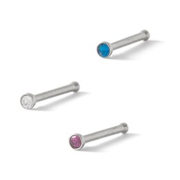 020 Gauge Three Piece Nose Stud Set with Multi-Color Crystals in Stainless Steel