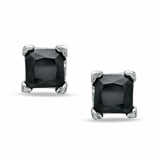 大学生協 割引 3mm Princess-Cut Black Cubic Zirconia Stud Earrings in トリートメント