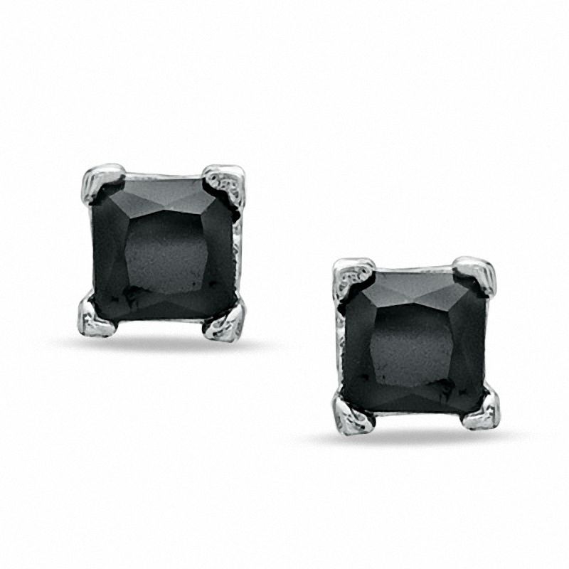 3mm Princess-Cut Black Cubic Zirconia Stud Earrings in Sterling Silver