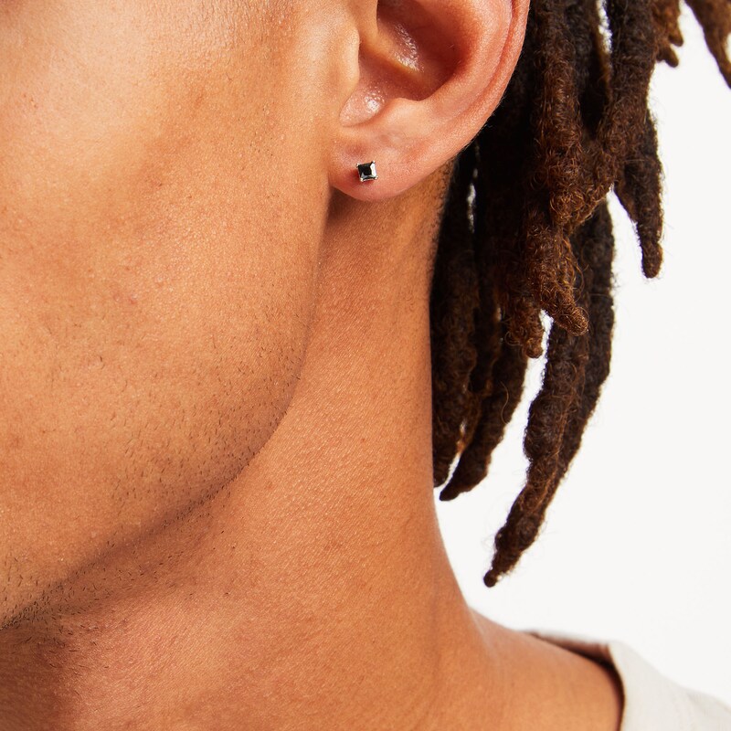 Main Image 2 of 3mm Princess-Cut Black Cubic Zirconia Stud Earrings in Sterling Silver