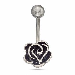 014 Gauge Curved Belly Button Ring in Solid Stainless Steel with Brass Rose