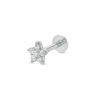 14K Solid White Gold CZ Flower Stud - 16G