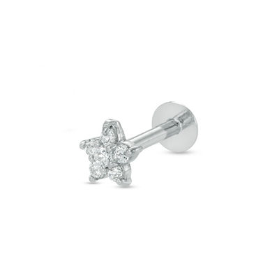 14K Solid White Gold CZ Flower Stud - 16G