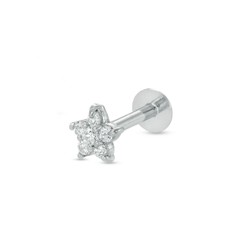 Main Image 1 of 14K Solid White Gold CZ Flower Stud - 16G